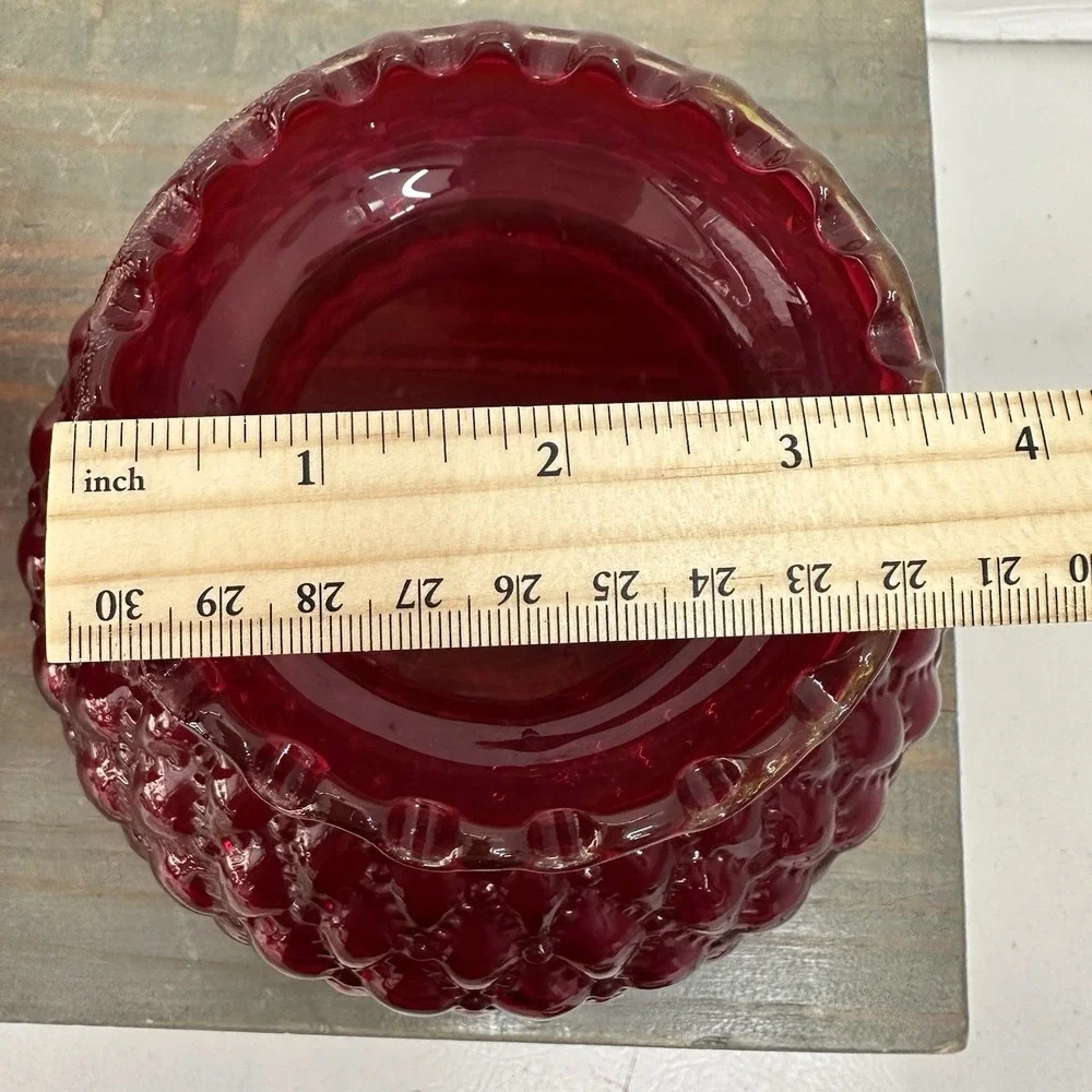 Vtg Fenton Ruby Red Glass Lamp Shade Quilted Beaded Ruffled 4.5
